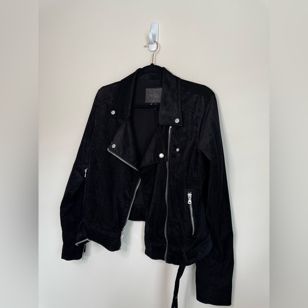 Paige Women's Shanna Black Corduroy Velvet Moto Jacket Size Medium - Picture 5 of 10